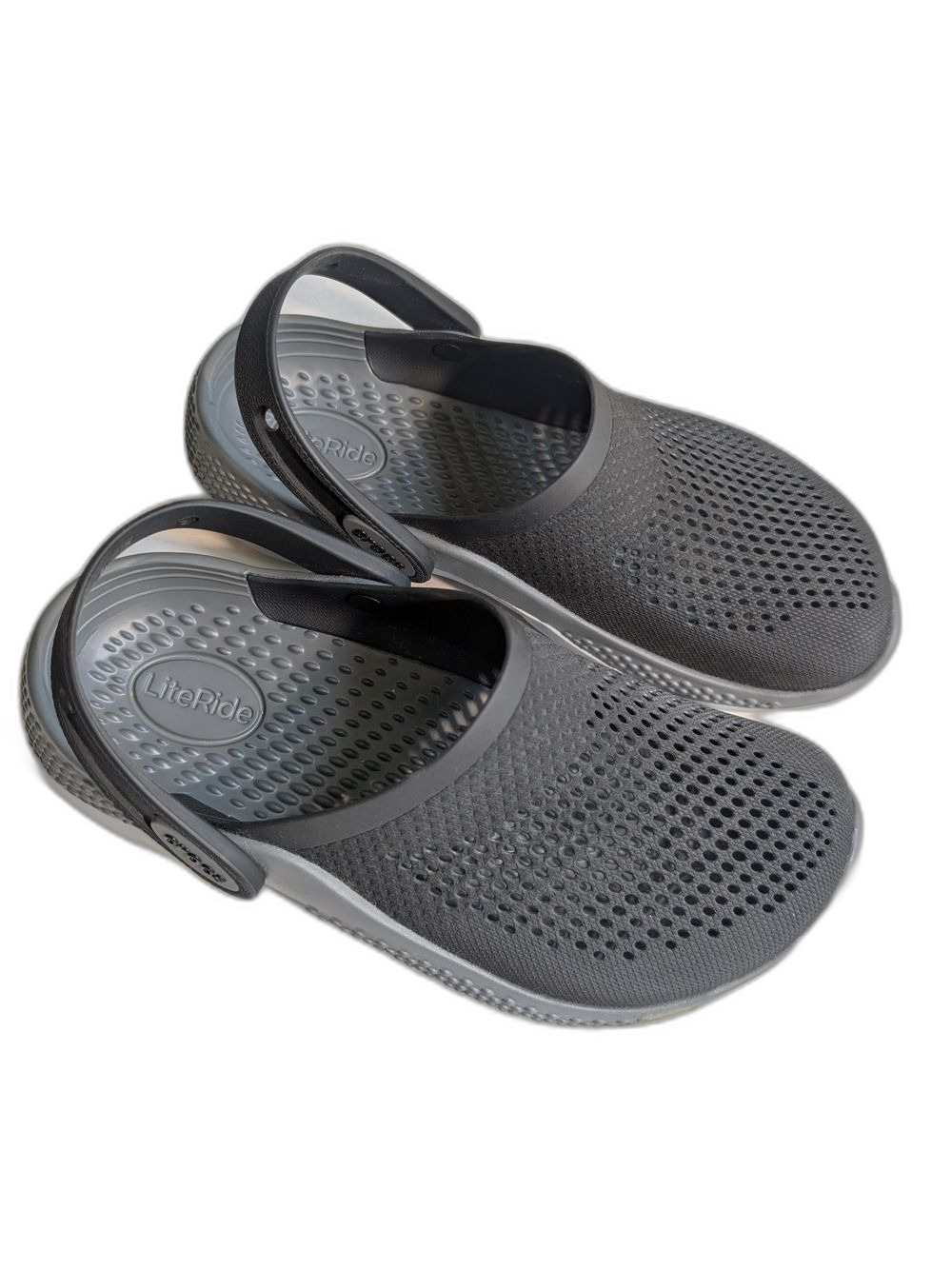 CROCS LiteRide Black And Gray Slip Ons